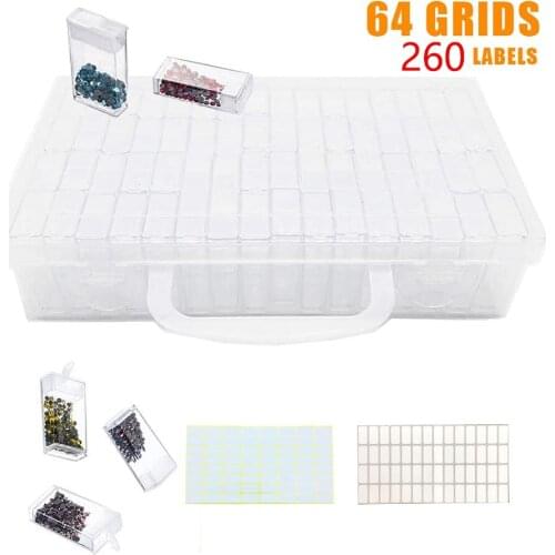 64 Grids Diamond Embroidery Box,Jewelry Drill Storage Box,Diamond Painting Storage Containers with 112 PCS Stickers Label
