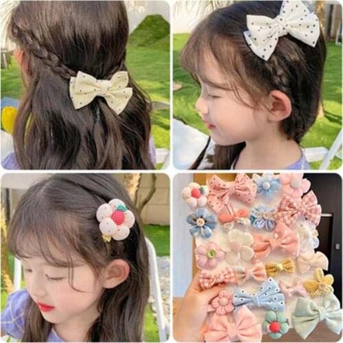 8Pcs/Set Children Cute Plaid Bow Flower Hair Clips Baby Girls Lovely Ornament Sweet Colored Hairpins Kids Hair Accessories