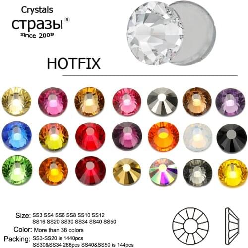 AAAAA Clear AB Red Mix Colors Crystal Hot Fix Rhinestone Glass Strass Hotfix Iron On Rhinestones For Fabric Garment