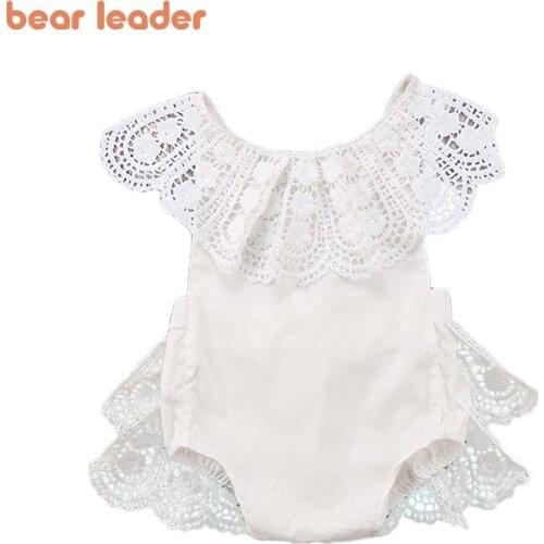 Bear Leader Baby Lace Hollow Bodysuits New Summer Toddler Girls Casual White Clothing Solid Newborn Bebes Jumpsuit For 6-24M