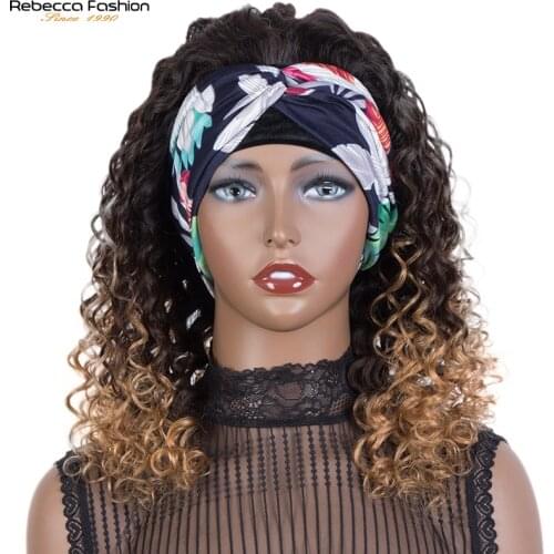 Glueless Wig Deep Wave Headband Wig Human Hair For Women Brazilian Remy Full Machine Made Wig Rebecca Half Wig Ombre Blond Wig