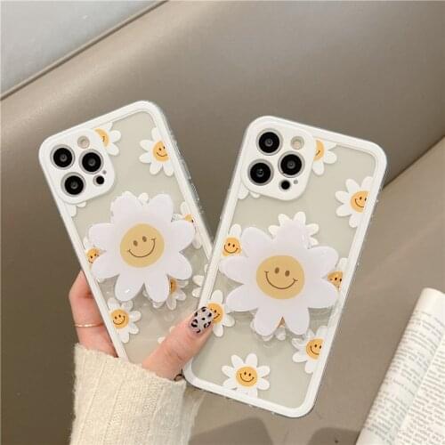 Flowers Daisy Smile Phone Case for IPhone 12 11 Pro Max X XS XR 7 8 Plus SE 2020 Soft TPU Clear Shockproof Cover with Bracket