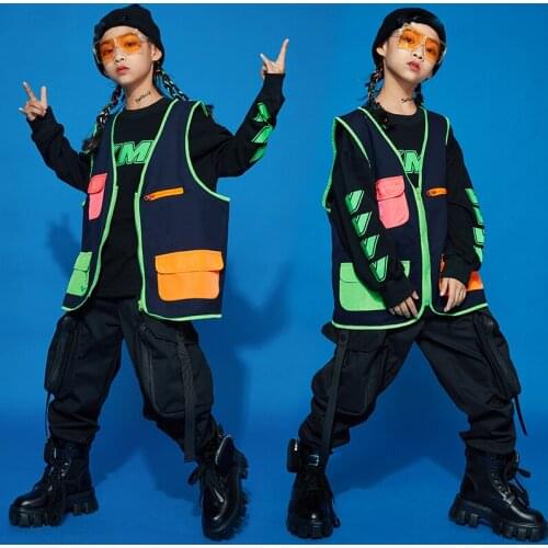 ChildrenS Hip-Hop Dance Costume For Kids Girls Hiphop Suit Catwalk Ballroom Jazz Dance Performance Clothes Rave Wear DQS6206
