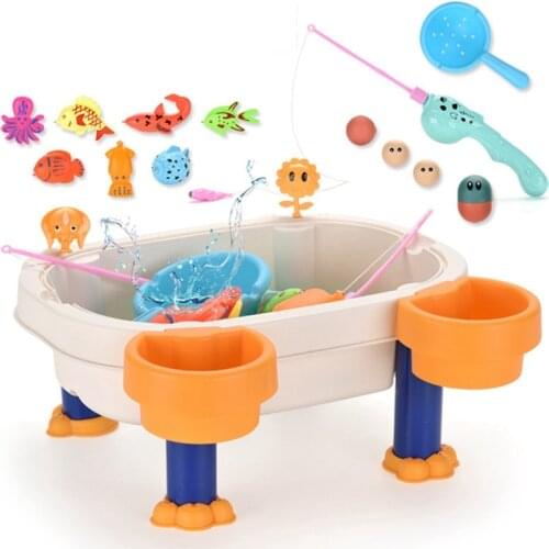 Rain Showers Splash Pond Water Table | Kids Water Play Table with Magnetic Fishing Tray Sand