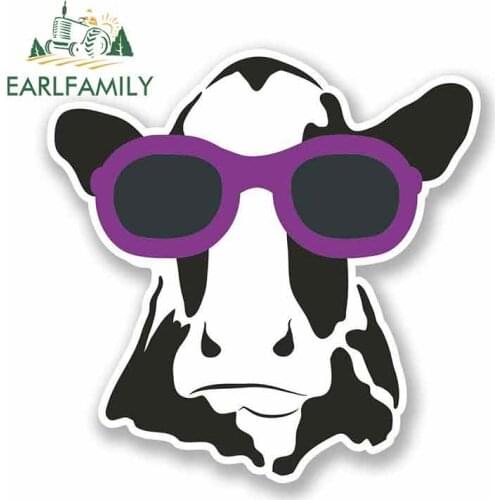 EARLFAMILY 13cm x 13cm Cartoon Cool Cow Funny Car Stickers Bumper Trunk Truck Graphics Vinyl JDM RV VAN 3D DIY Fine Decal