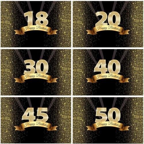 Custom Name 18 25 30 40 50 55th Birthday Party Happy Sweet Photography Background Gold Dot Banner DIY Backdrops For Photo Studio