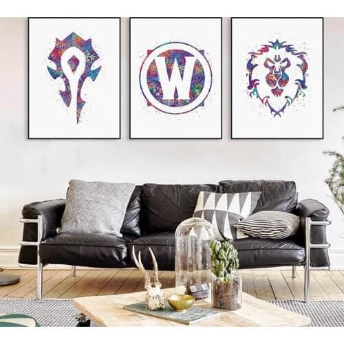 HAOCHU World of Warcraft Painting Watercolor Canvas Background Art Print Wall Picture Living Room Restaurant Corridor Decoration