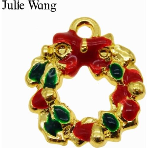 Julie Wang 1 Pack Alloy Gold Tone Enamel Colorful Christmas Wreath Charms Pendant Earrings Bracelet Jewelry Making Accessory