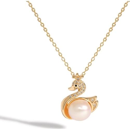 Kfvanfi Natural Pearl Necklace Necklace Lady Elegant Swan Pearl Wedding Necklace Fashion Gold Necklace Jewelry Gift