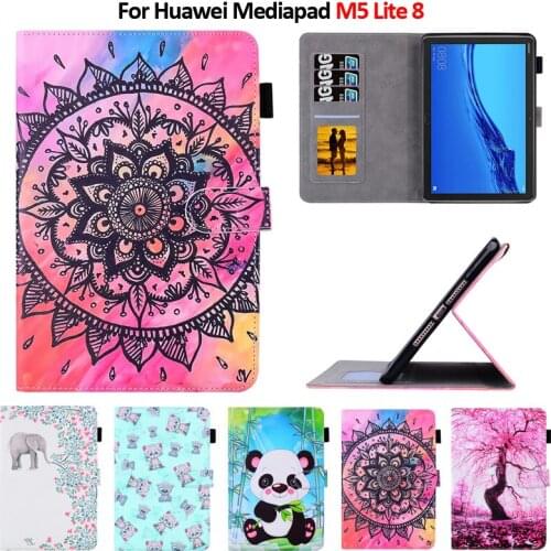 For Huawei Mediapad M5 Lite 8 Case Kawaii Panda Bear Elehpant Leather Wallet Tablet Funda For Huawei Mediapad M5 Lite Case 8.0"