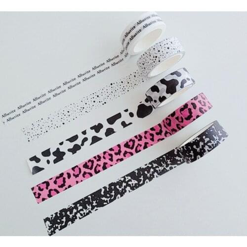 Ins Cow Leopard Spots Cute Washi Tape Brief Strokes Dog Envelope Card Sealing Stickers Stationery Supplies Decorative Tapes 5m