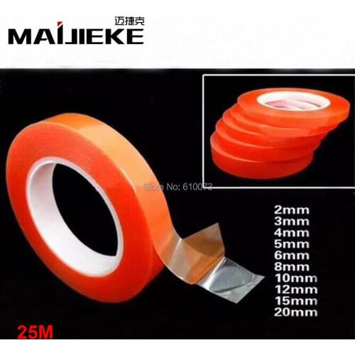 MAIJIEKE 25M Strong Acrylic Adhesive PET Red Film Clear Double Side Tape No Trace For Phone Tablet LCD Screen Glass