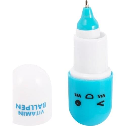 Cute Kawaii Blue Ink Capsule Creative Pills Ball Ballpoint Pens Ballpen For Office School Writing Supplies Stationery Random