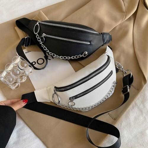 Women Multi Layers Chest Bag Soft PU Leather Messenger Bag Female Belt Bum Bag Solid Color Small Chain Purse Girls Waist Packs