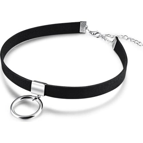 Fashion Black Flannel Necklace Alloy Circle Pendant Choker Jewelry for Women Girls