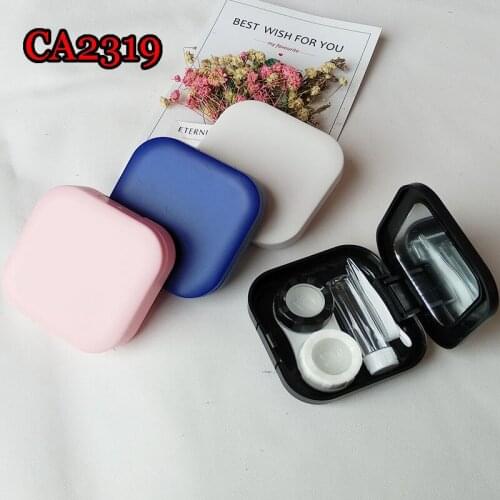 Fashionable Simple Square Plain Contact Lens Case DIY Material Cosmetic Contact Lenses Care Water Box Partner Box