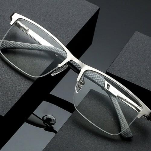 Men Business Reading Glasses Half Rim Computer Blue Light Blocking Farsightedness Anti Fatigue High Quality Metal Frame