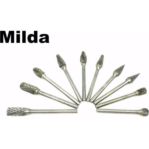 Milda 10pcs tungsten carbide burs sets rotary mini drill accessories dremel drill grinding burrs tungsten sharpening drill bits