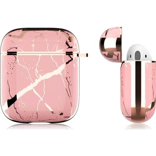 Netarlier Pink Marble Wireless Bluetooth Earphone Case For Apple AirPods 1 2 Rose Gold Chrome Hard IMD Cover With Hanger Hook