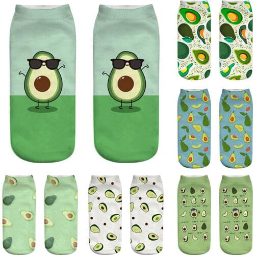 1 Pair Womens Avocado 3D Printing Socks Fashion Short Tube Boat Socks Single Side Printed Happy Leisure Socks