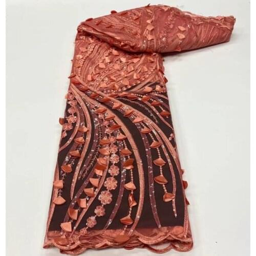 Latest French Mesh Tulle Lace Fabric High Quality African 3D Flowers Laces Nigeria Net Fabrics for Wedding Party Dress