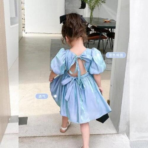 Summer 2021 New Children Baby Girl Clothes Bubble Sleeve Bowknot Princess Dress Fashion