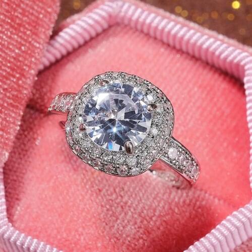 NEW Fashion Round AAAAA Luxury Moissanite Stone Ring for Women Wedding 925 Sterling Silver Created Jewelry Gift