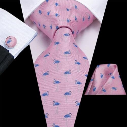 Hi-Tie Animal Cartoon Party Mens Tie 8.5cm Green 100% Silk Tie For Men Design Hanky Cufflink Quality Wedding Men Tie Set