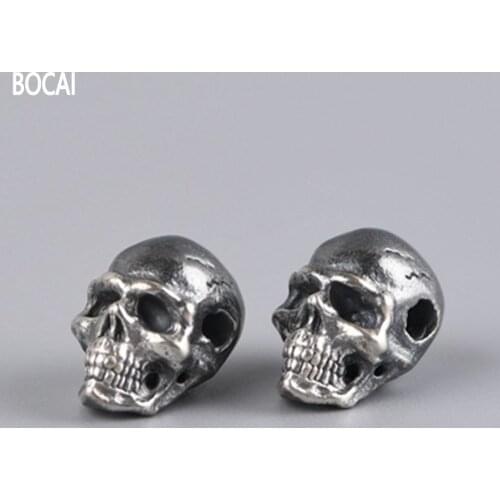 BOCAI New real S925 silver antique handmade DIY hand strap, bracelet horizontal perforation skull silver jewelry accessories