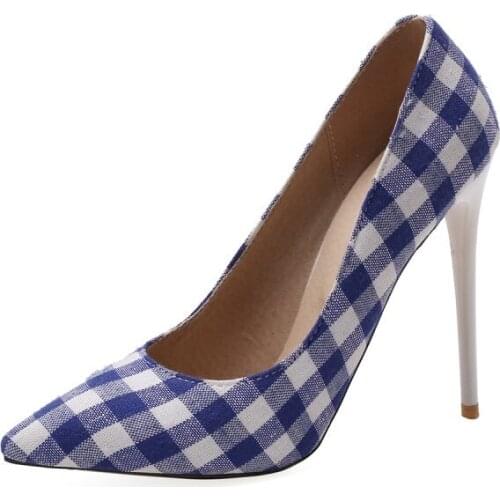 Big Size Pointed Plaid high heel shoes ladies high heels women shoes woman pumps