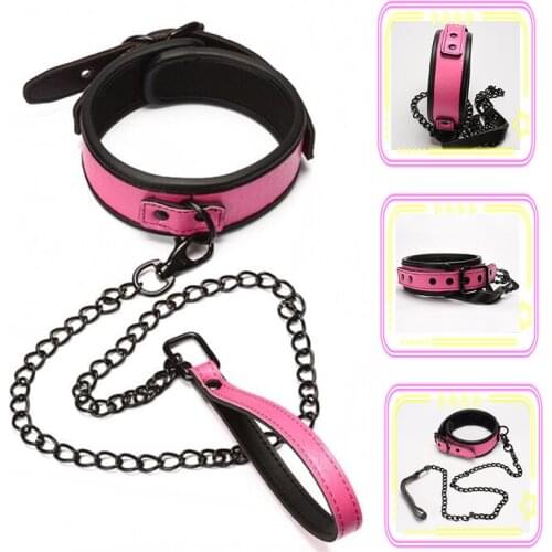 Pu Leather Bondage Collar Chain Femdom Slave Traction Chain Sm Game Erotic Toys Lingerie Accessories For Woman Bdsm Bondage