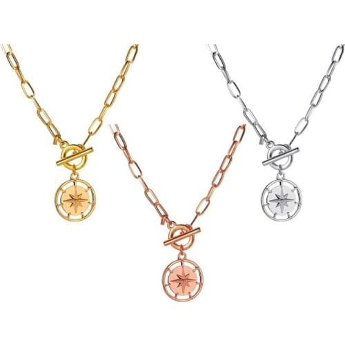 2021Retro Golden Star Moon Evil Eye Pendant Necklace Medallion Oval Link Chain Layering for Women Girls convenient lock Choker