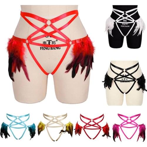 Feather Stocking Belt Sexy Lingerie Body Suspender Garter Cosplay Harness Woman Bondage Gothic Harness Leg Tight Garters Belt