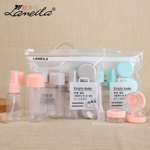 Travel hua zhuang tao ping 8 PCS/ Spray Bottle Storage Bottle Face Cream Box Stick Attached Storage Bag LA1077