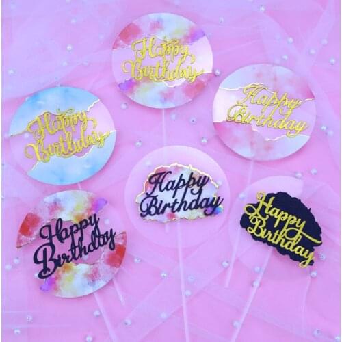 1Pcs Rainbow Cloud Disc Transparent Round Color Birthday Cake Toppers Flag For Baby Shower Birthday Party Wedding Decoration