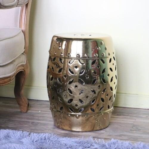 Hand-carved Hollow Gold and silver Ceramic Stool Drum Shoes bathroom home decoration porcelain ceramic stool
