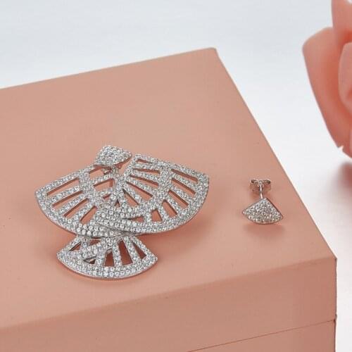 SOELLE Fashion Real 925 Sterling Silver Black Rose Gold Colors Asymmetric Fan Shaped Earrings Women Fine Brand Party Jewelry