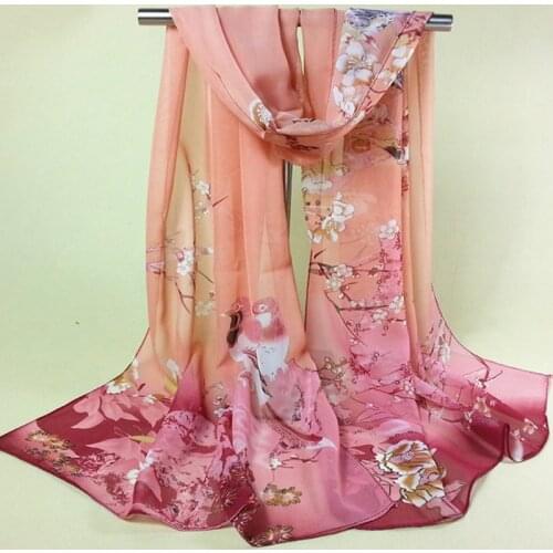 Chiffon Scarf Women Thin Flowers Printing Fashion Flowers Beach Birds Scarves Shawl Cape Ladies Female Plant Scarfs Shawl Wraps