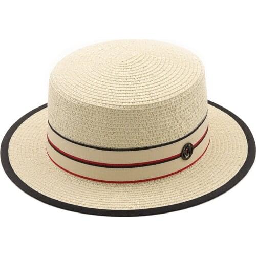 Classics Womens Wide Brim Flat Top Straw Hat Ladies Panama Casual Fedora Straw Hat High End Elegant Women Straw Hat Boater