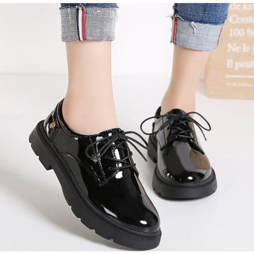Women Shoes Woman Handmade Casual Womens Patent Microfiber Flats Shoes Lace Up Shinny New Ladies Flat Shoes Mary Janes Solid