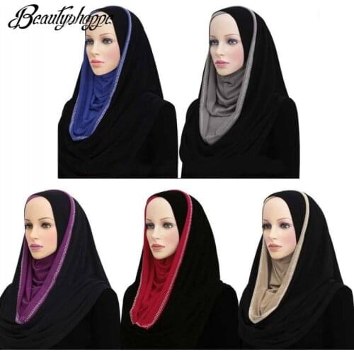 One Piece Rhinestone Muslim Women Hijab Amira Full Cover HeadWrap Scarf Long Shawl Turban Khimar Veil Islamic Niquabs Hijabs