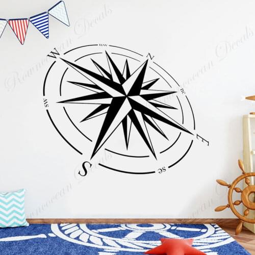 Compass Wall Decal Nautical Travel Vinyl Sticker Adventure Equipment Art Home Housewares Room Bedroom Marine Decor Mural S049