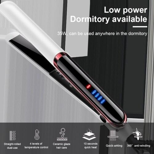 Hair Straightener Hairstyling Curler 2-in-1 Ceramic Glaze Flat Iron Curling Tool US Plug, Blue/White