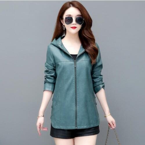 New Fashion Large Size 3XL 4XL Leather Jacket Women Leather Coat 2021 Autumn Womens Jackets Female Hooded Casual Ladies Coats