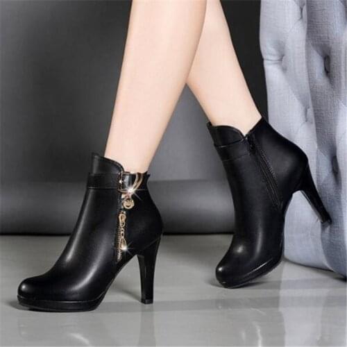 Boots Women 2019 Autumn Ankle Boots For Women Thin Heel Zipper Casual Female Shoes Leather Boots Botas Mujer