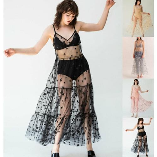 Women Bathing Suit Mesh See Through Dress Hollow Lace Bikini Cover Up Crochet Bikini Swimwear Cover Up Casual Beach Dress