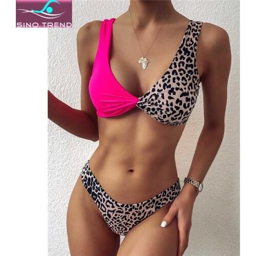 2021 New Splicing Leopard Bikini Set Female Patchwork Swimsuit Women Two-pieces Thong Swimwear Bather Sexy Bathing Suit Swim