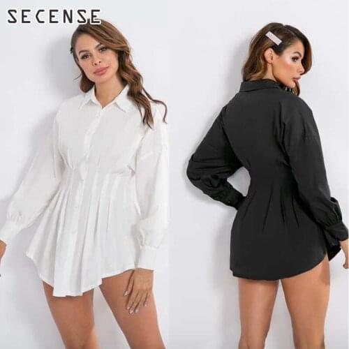 Womens Dress Elegant Long Sleeve Single-Breasted Shirt Mini Dress Pleated Blouse Casual Party Solid Outfits Streetwear For Lady