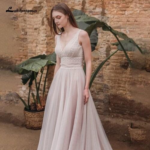 Lakshmigown Robe de Mariee Boho Wedding Dress 2021 vestidos de novia Open Back Lace Bodice Beach Vintage Wedding Gown for Bride