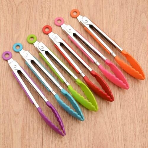 1 PC Stainless Steel Handle Kitchen Gadgets Cooking Tools Silicone Food Clip BBQ Tongs Food Grade 8 Inch